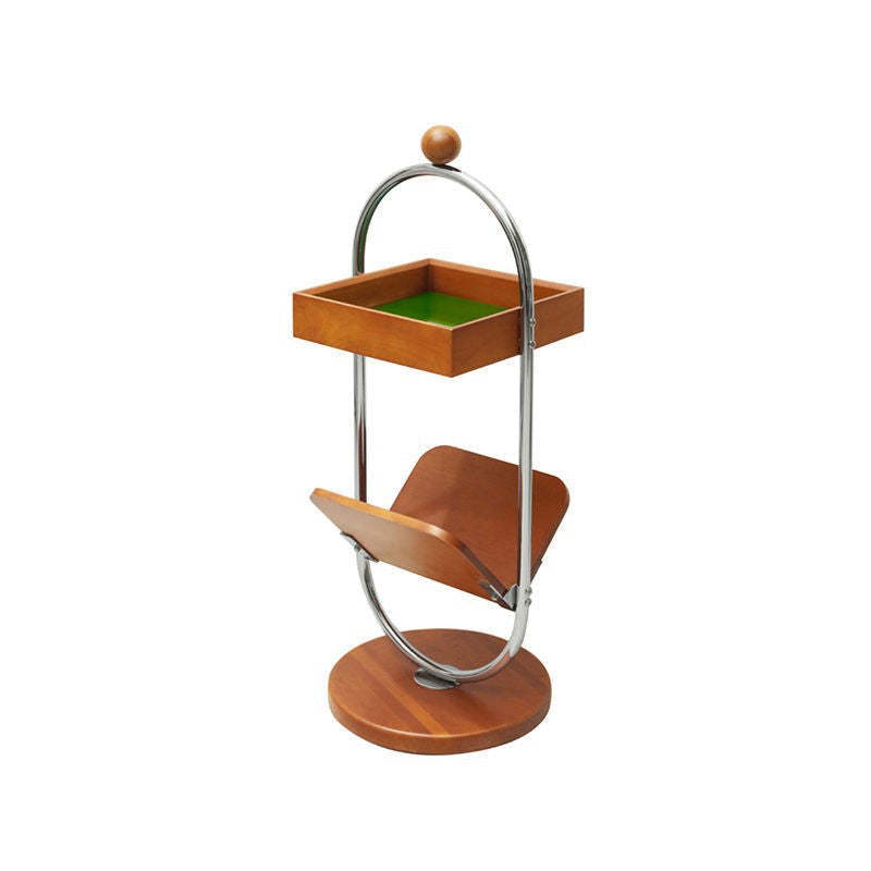 Retro Cherry Wood Stainless Steel Side Table