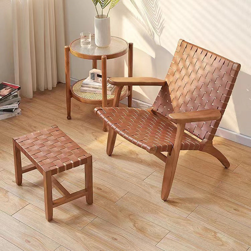 Retro Ash Wood Saddle Leather Accent Chair