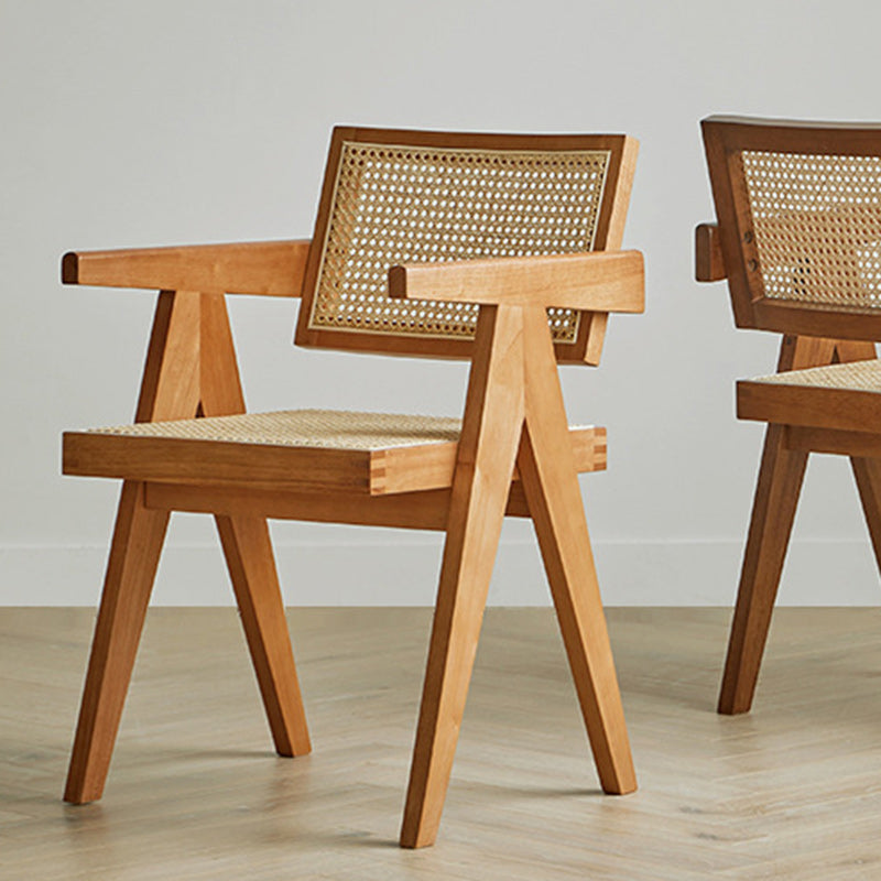 Japanese Rattan Wood V-Frame Dining Chair — Imitation Rattan / Black