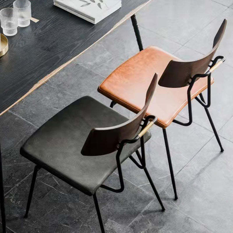 Industrial Curved PU Leather Dining Chair — Black / Brown