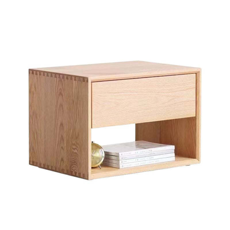 Chinese Square Wood 1-Drawer Nightstand