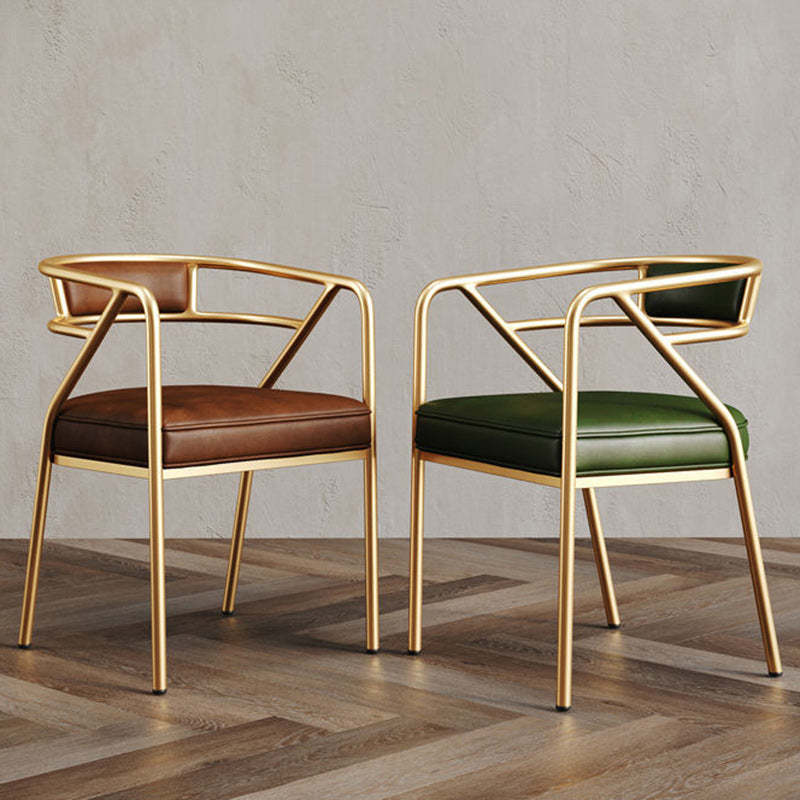 Industrial Suede Leather Curved Dining Chair — Black Frame / Green - Suede