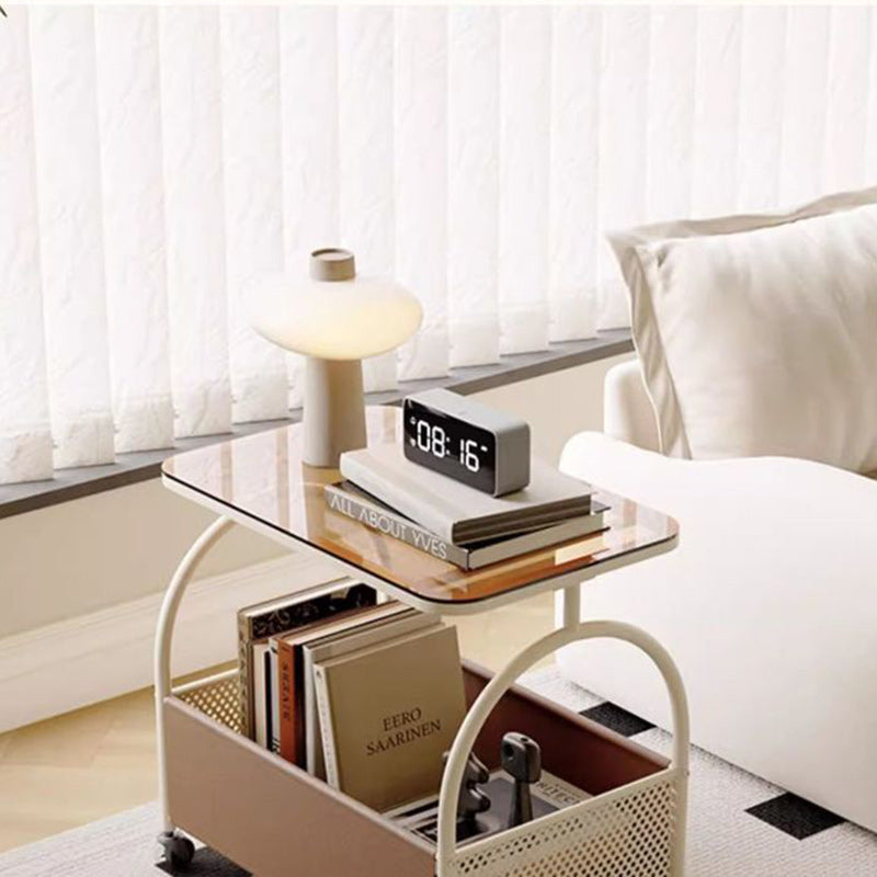 Minimalist Iron Leather Rectangular Coffee Table 1-Storage