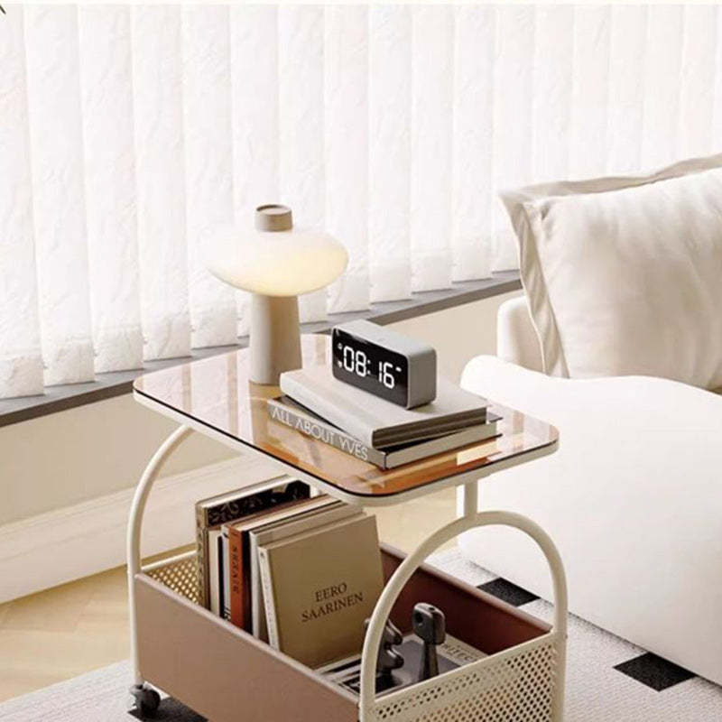 Minimalist Iron Leather Rectangular Coffee Table 1-Storage