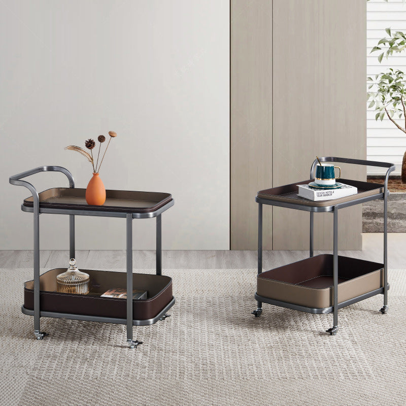 Nordic Leather Rectangular End Table 1-Storage — Brown