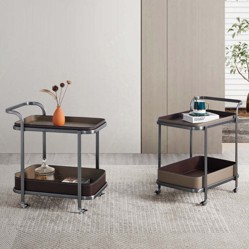 Nordic Leather Rectangular End Table 1-Storage — Brown