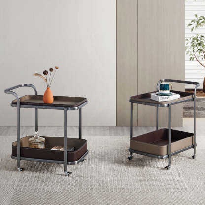 Nordic Leather Rectangular End Table 1-Storage — Brown