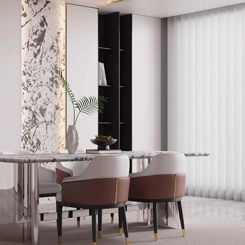 Modern Bent Leather Metal Dining Chair