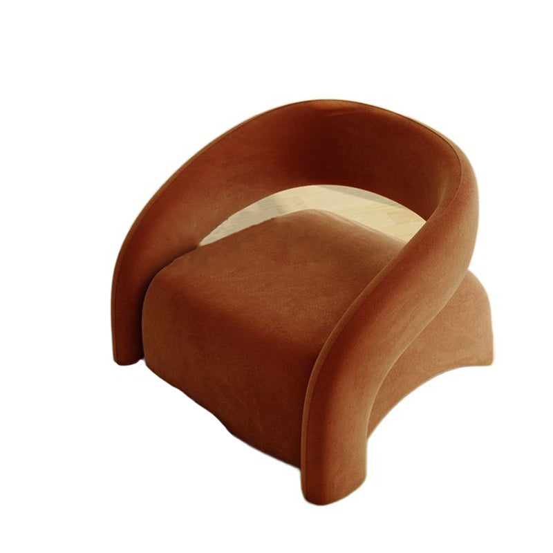 Modern Curved Leather Lambswool Wood Accent Chair