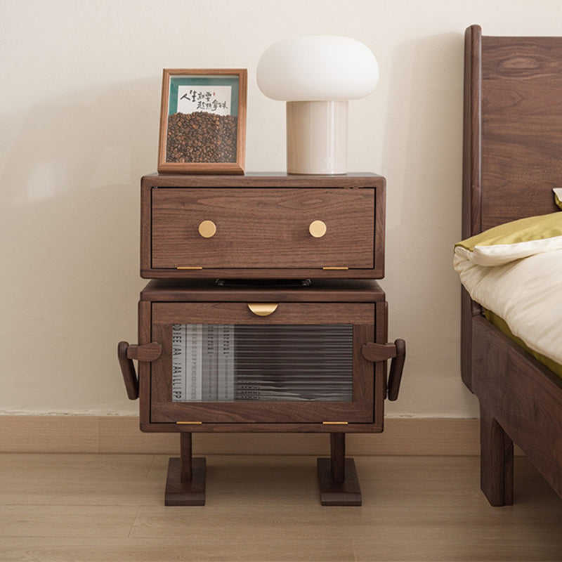 Contemporary Kids Robot Wood Swivel Nightstand 2-Cabinet