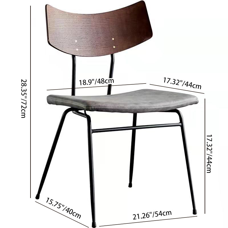 Industrial Curved PU Leather Dining Chair — Walnut Color / Gray
