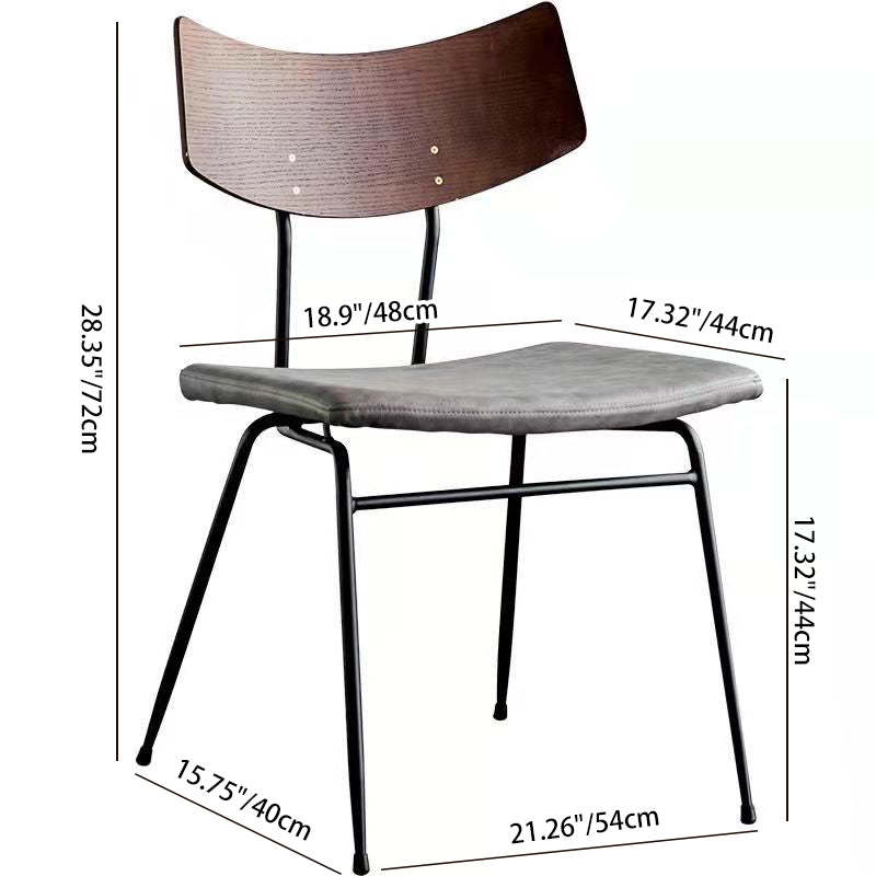 Industrial Curved PU Leather Dining Chair — Walnut Color / Gray