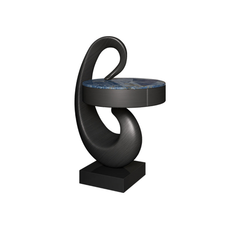 Modern Luxury Swan Stone Wood End Table