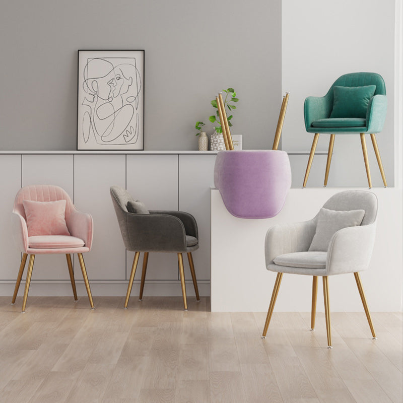 Nordic Striped Velvet Steel Dining Chair — With Pillow / Pink + Black Frame