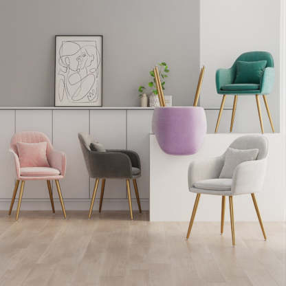 Nordic Striped Velvet Steel Dining Chair — With Pillow / Pink + Black Frame