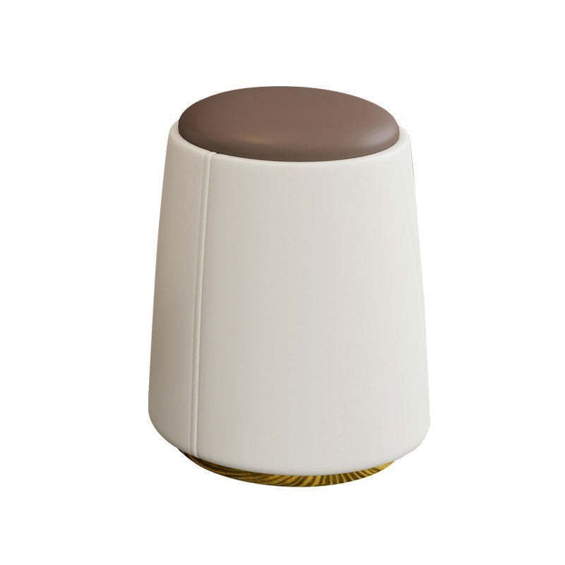 Minimalist Napa Leather Wood Round Vanity Stool