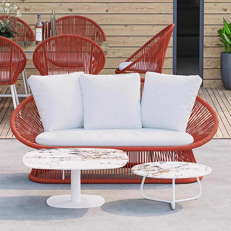 Boho Waterproof Rattan Rope Round Outdoor Side Table — Elliptical Coffee Table