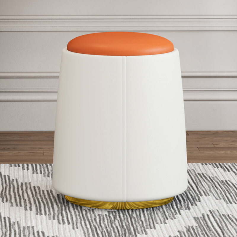 Minimalist Napa Leather Wood Round Vanity Stool