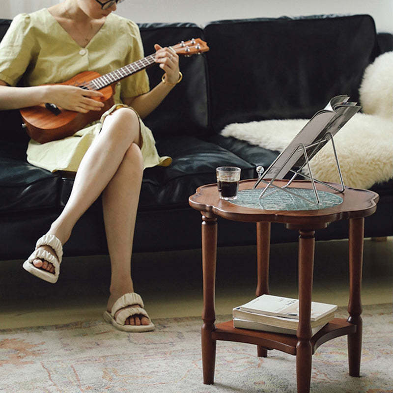 Retro Flower Wood Glass Coffee Table