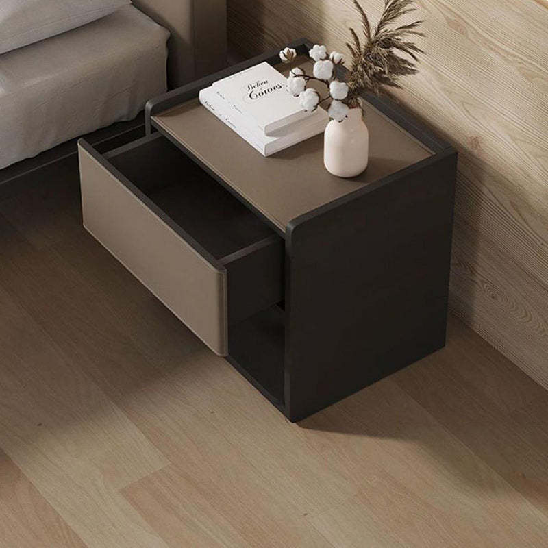 European Wood Leather 1-Drawer End Table