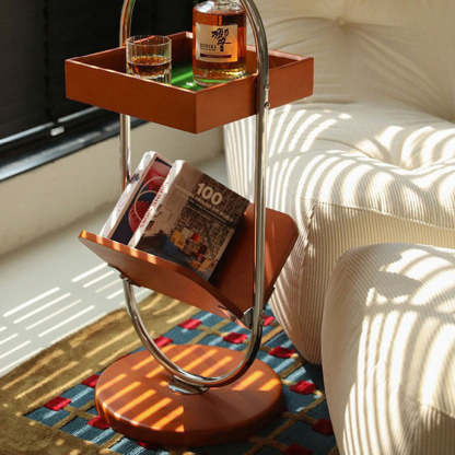 Retro Cherry Wood Stainless Steel Side Table