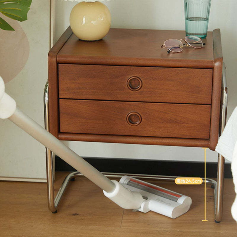 Vintage Wood Steel 2-Drawer End Table
