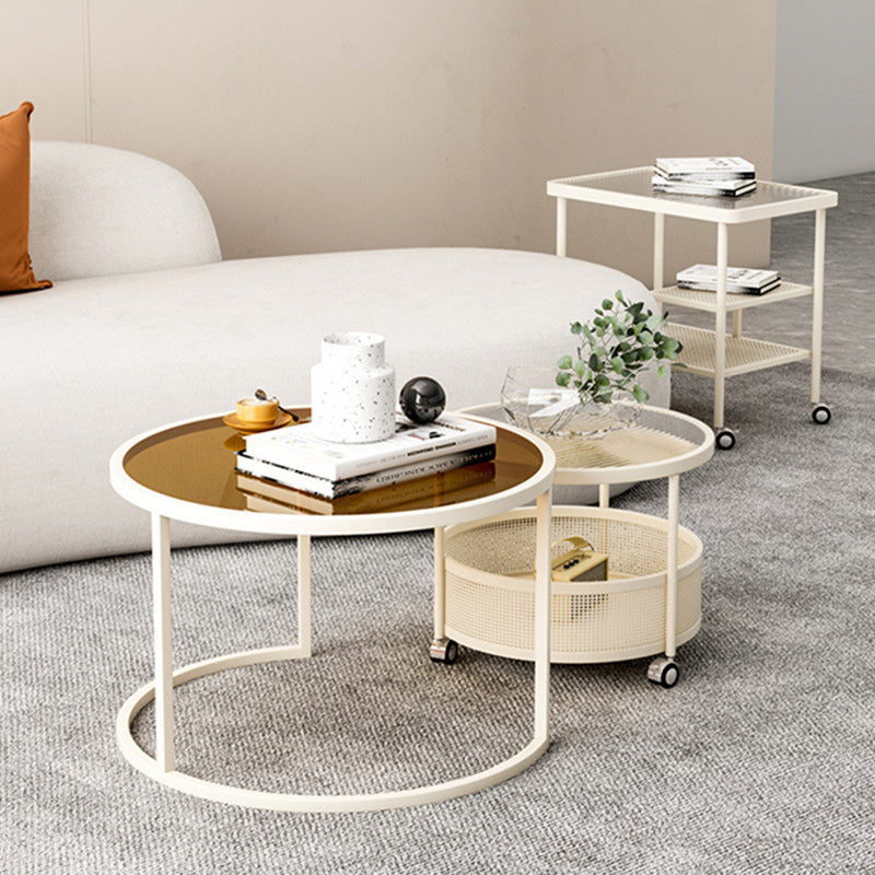 Nordic Glass Metal Round Movable Coffee Table 2-Tier