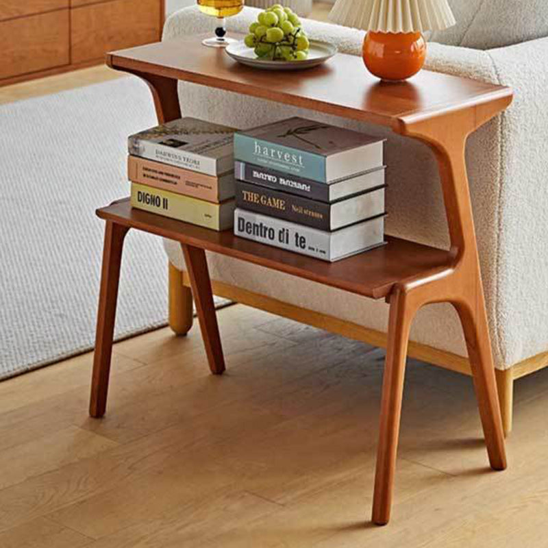 Retro Beech Rubberwood 2-Tier Side Table