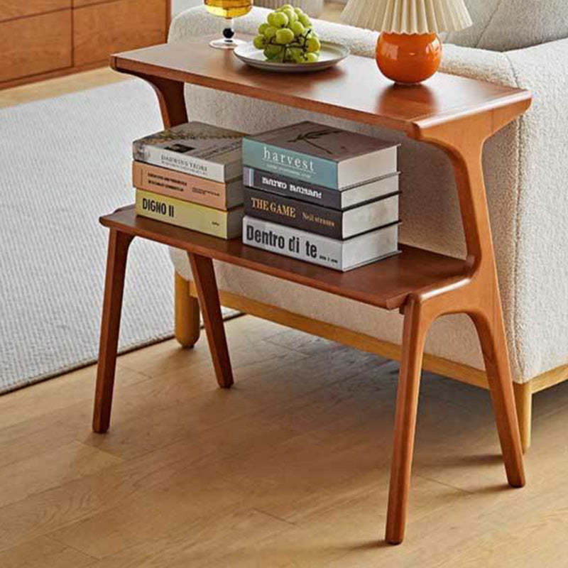 Retro Beech Rubberwood 2-Tier Side Table