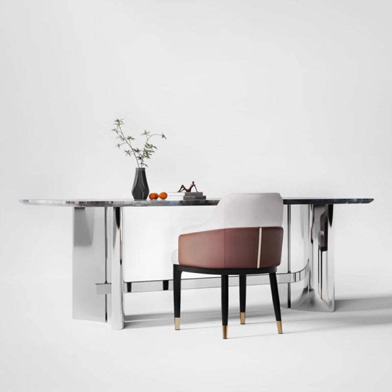 Modern Bent Leather Metal Dining Chair