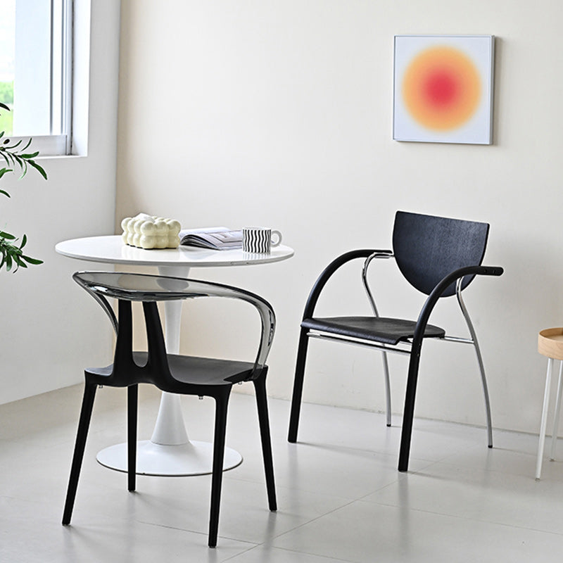 Minimalist Curve Frame Plastic Dining Armchair — Black