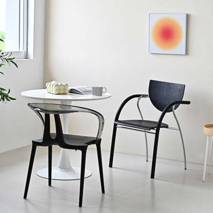 Minimalist Curve Frame Plastic Dining Armchair — Black