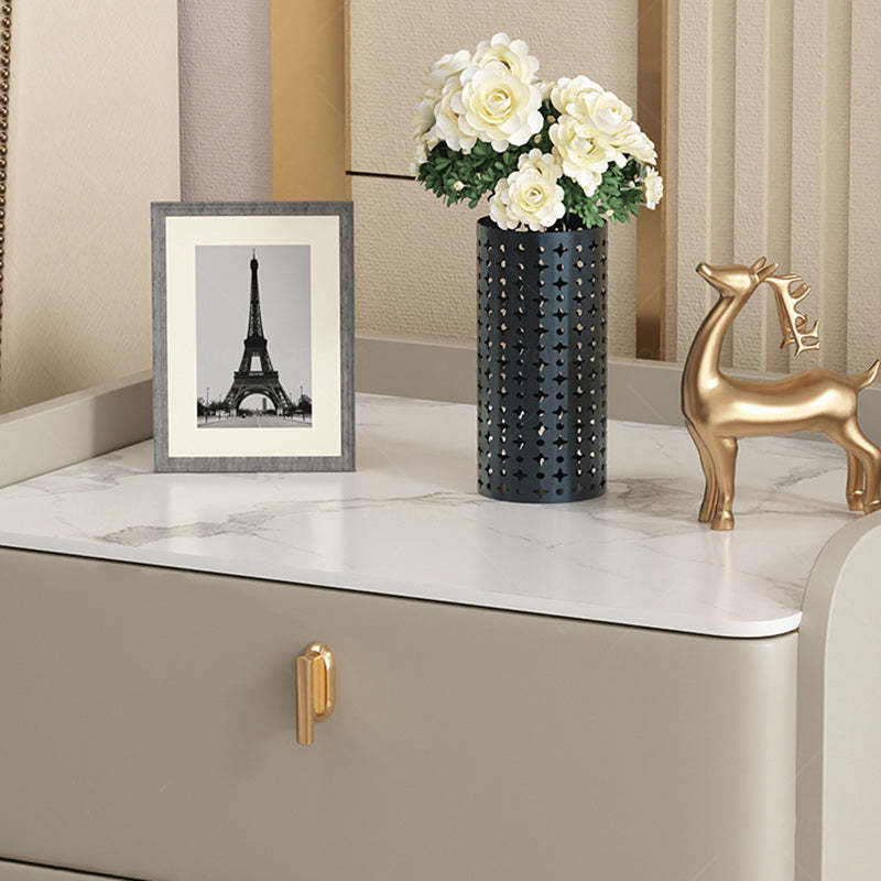 Minimalist Leather Wood Rock Plate Nightstand 2-Drawer