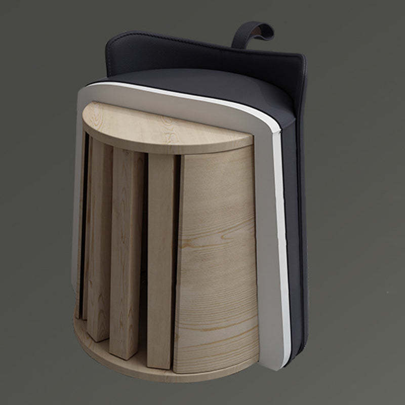 Nordic Cylinder Leather Wood Vanity Stool