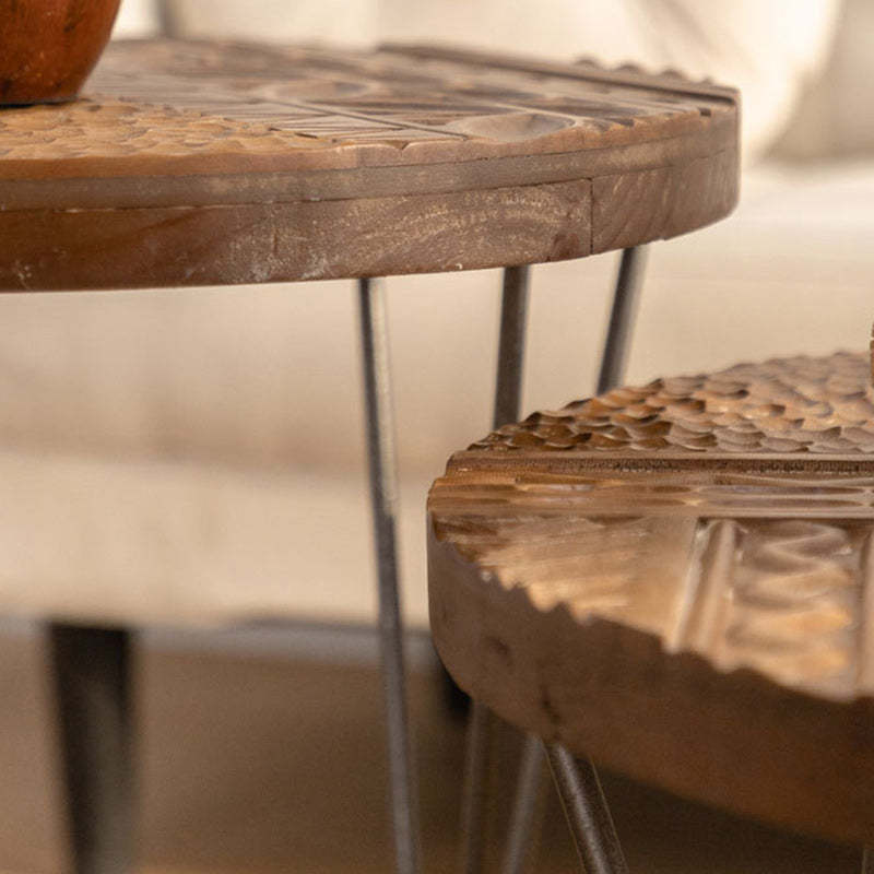 Rustic Round Solid Wood Iron Coffee Table