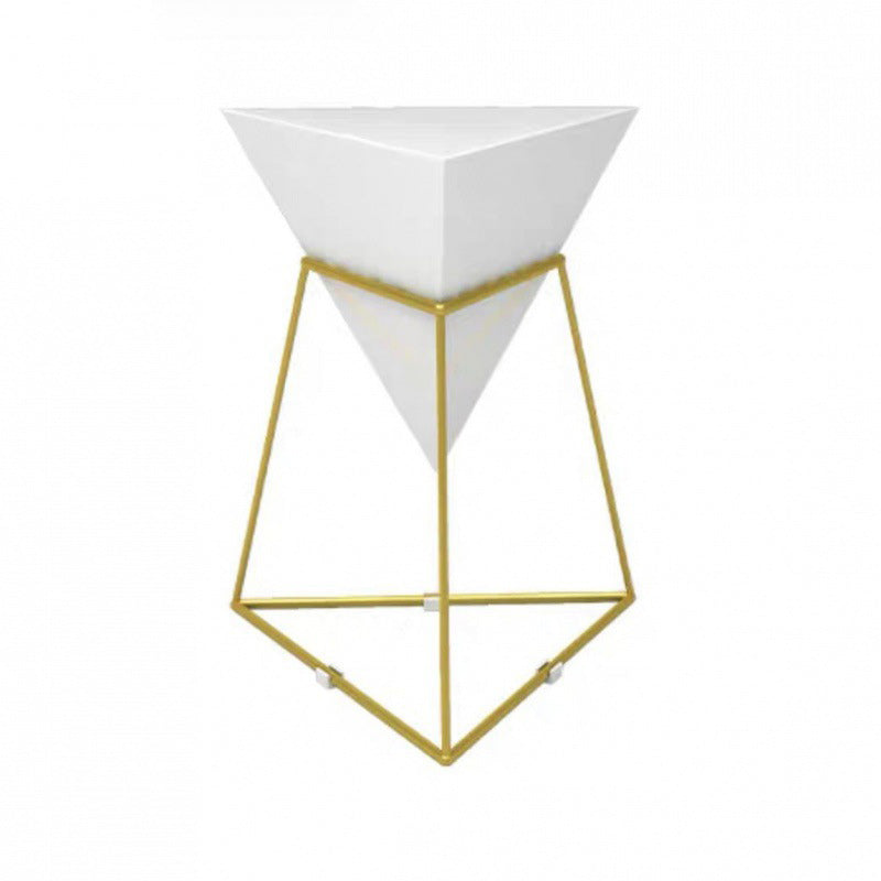 Modern Iron Rock Panel Triangle Side Table 1-Tier