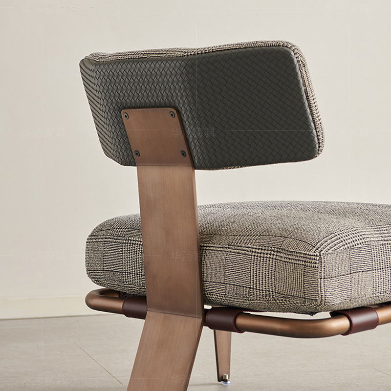 Minimalist Saddle Leather Lattice Base Square Accent Chair