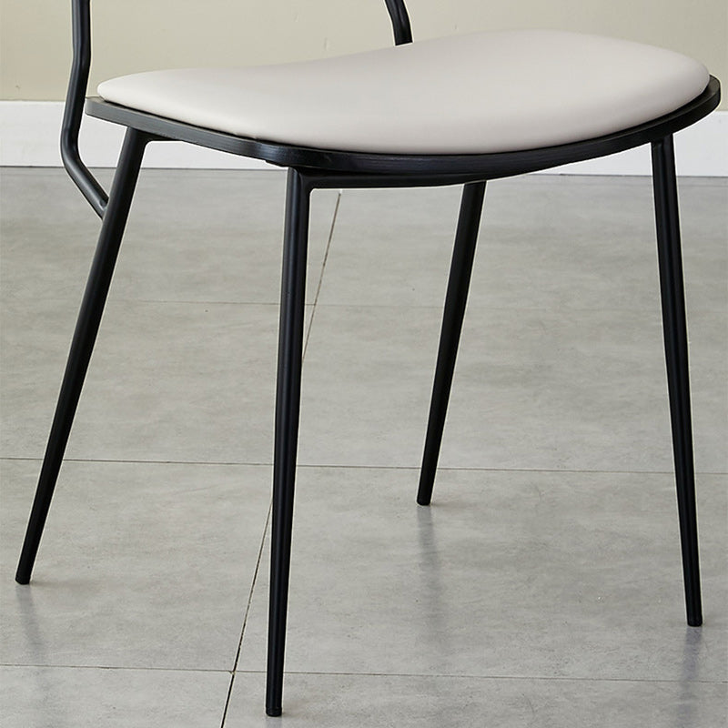 Scandinavian Leather Metal Dining Chair — Electroplate Legs / Original Wood Color / Black