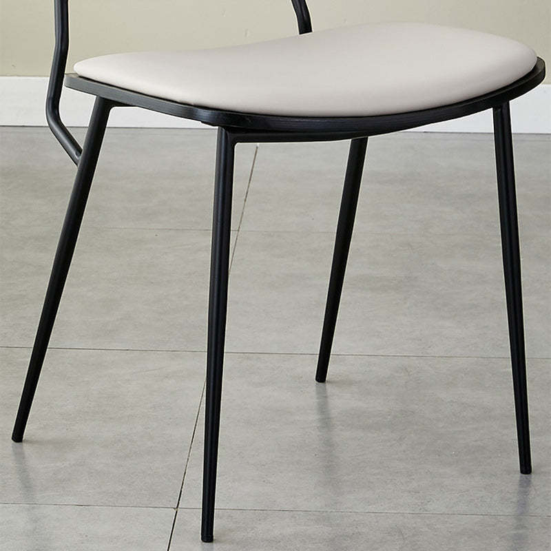 Scandinavian Leather Metal Dining Chair — Electroplate Legs / Original Wood Color / Black