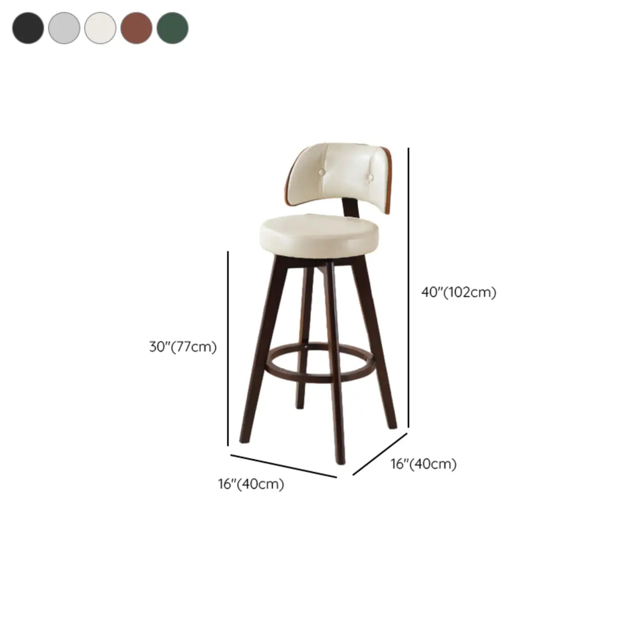 Scandinavian Swivel Wood Leather Padded Bar Stool