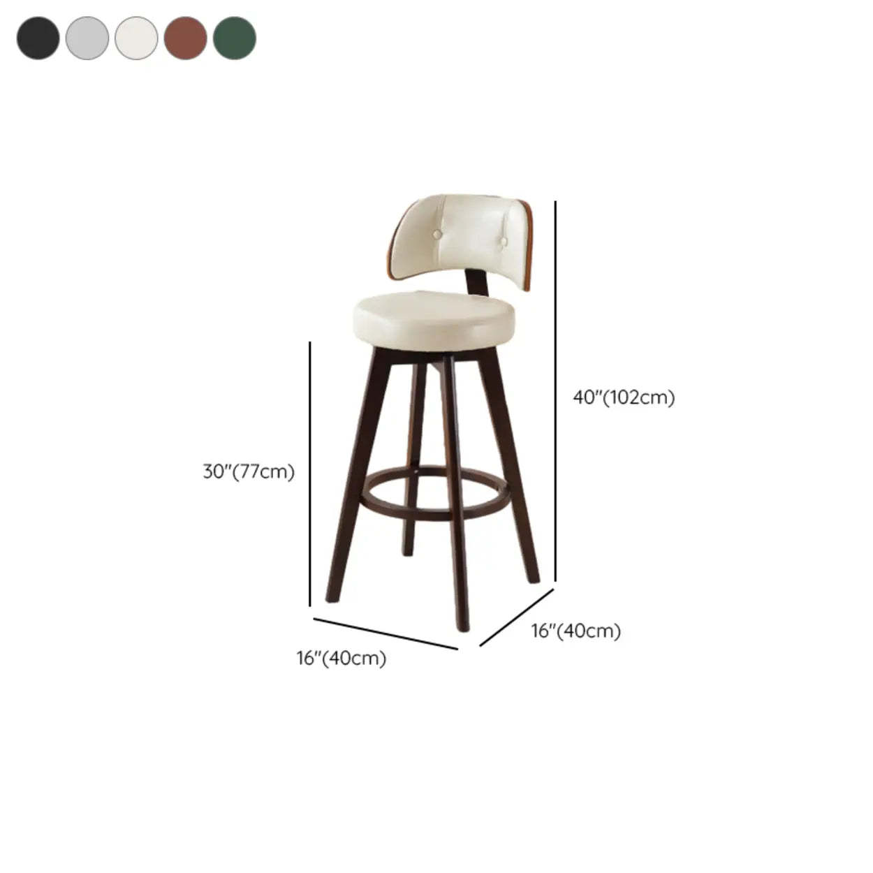 Scandinavian Swivel Wood Leather Padded Bar Stool