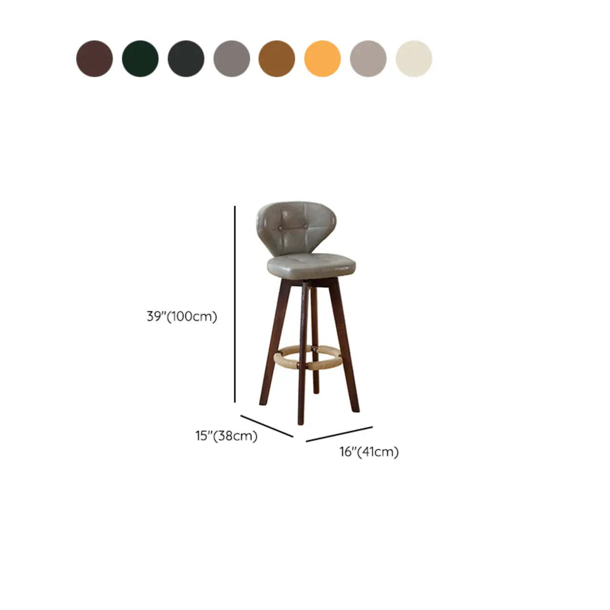 Mid-Century Leather Bar Stool with Wood Legs