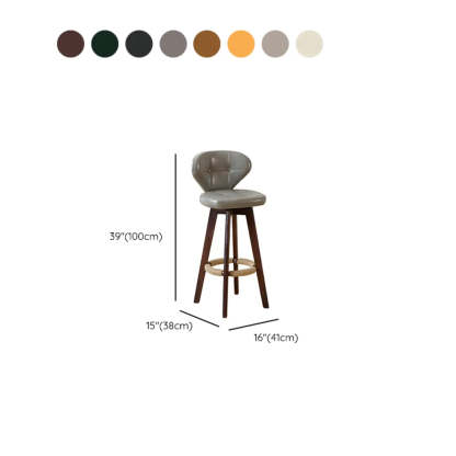 Mid-Century Leather Bar Stool with Wood Legs