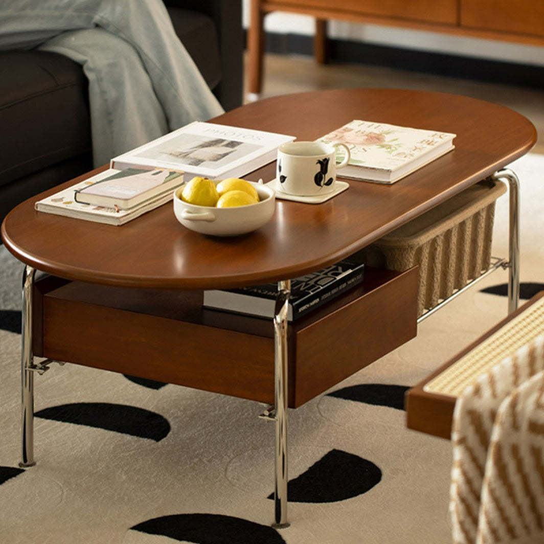 Retro Pine Wood Elliptical Coffee Table 2-Tier