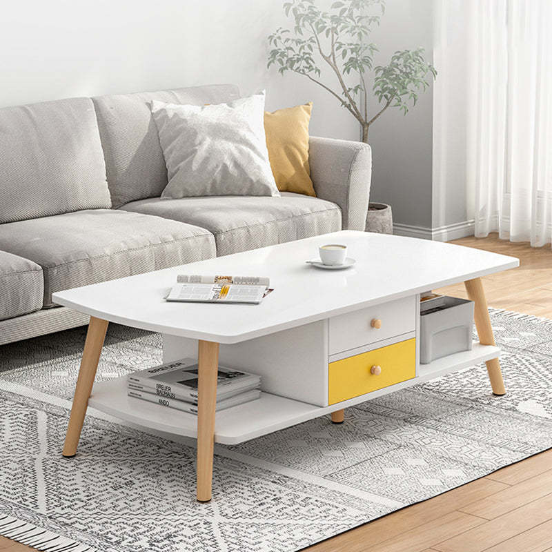 Minimalist Rectangular Wood 2-Tier Coffee Table