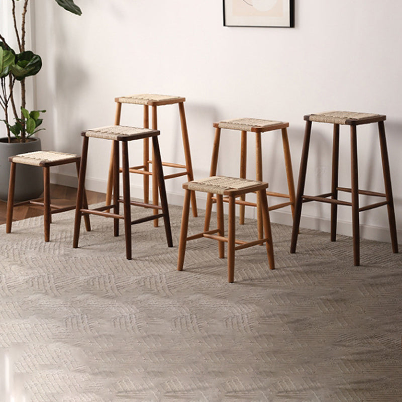 Japanese Rope Woven Wooden Bar Stool — Cherry Wood Color Frame + Coffee Color Paper Rope