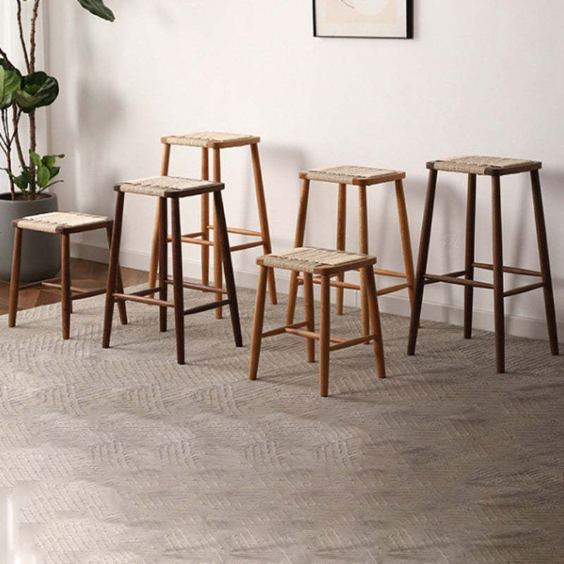Japanese Rope Woven Wooden Bar Stool — Cherry Wood Color Frame + Coffee Color Paper Rope