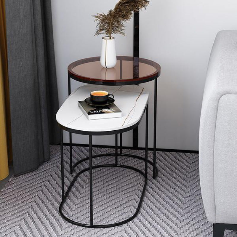 Nordic Oval Glass Rock Slab Steel Coffee Table