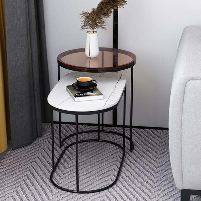 Nordic Oval Glass Rock Slab Steel Coffee Table