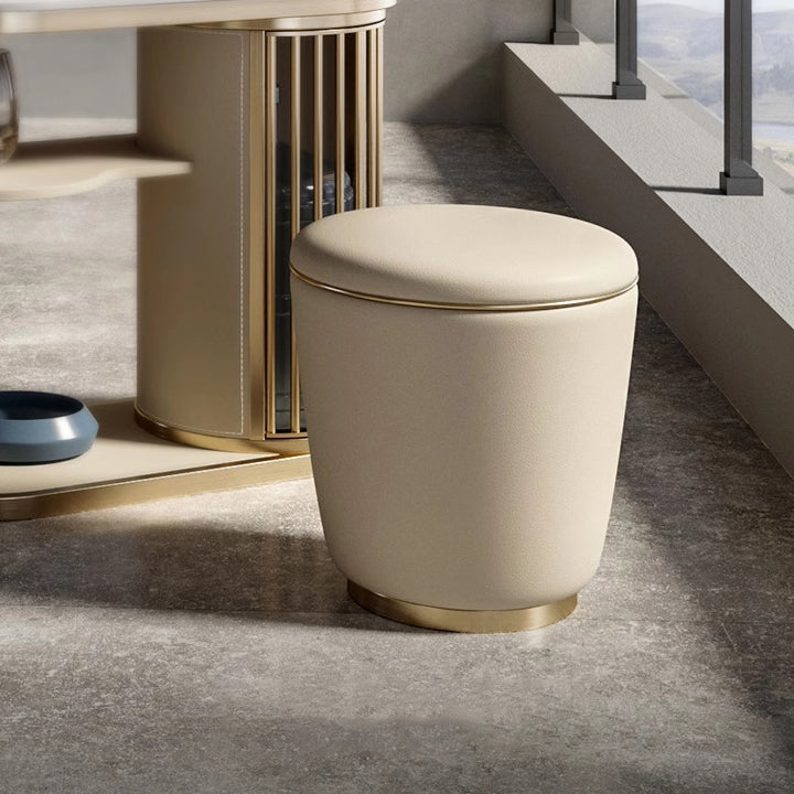 Contemporary Minimalist Leather Round Vanity Stool